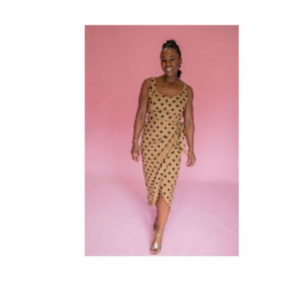 Dress Forum Tan and Black Polka Dot Dress